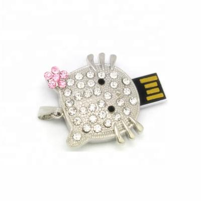 China Zinc Alloy USB Crystal Instant Training Gift Necklace Hello Kitty Cat Jewelry USB Pen Drive for sale