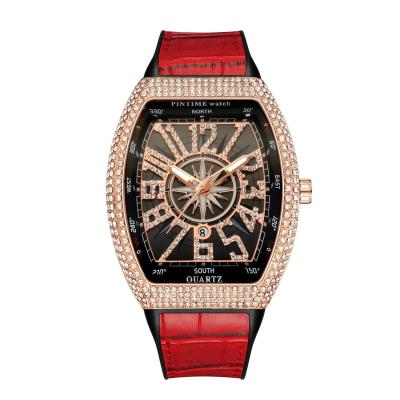 China Wholesale Automatic Date China PINTIME Bling Hip Hop Iced Out Tonneau Luxury Dropshipping Diamond Watches Men Watch for sale