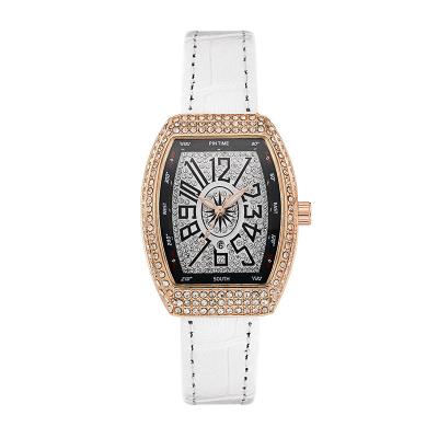 China Day/Date PINTIME Diamond Durable Female Watch Quartz Iced Out Brand Your Own Logo Leather Strap Wristwatch for sale