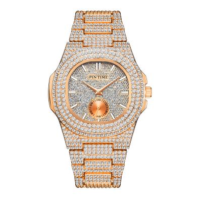 China PINTIME Luxury Automatic Quartz Men Full Diamond Hip Hop Full Sliver Iced Out Mens Wristwatch Clock Zegarek Meski Male Watch for sale