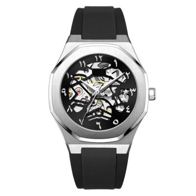 China Best Quality Hot Selling Black Luxury Alloy Automatic Alarm Mens Skeleton Watch Mechanical Watches Made In China for sale