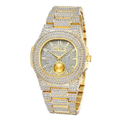 China Luxury Date PINTIME Rose Gold Wrist Watches Men Automatic Hip Hop Quartz Mens Iced Out Luxury Top Brand Full Diamond Iced Out Watch Wristwatch for sale