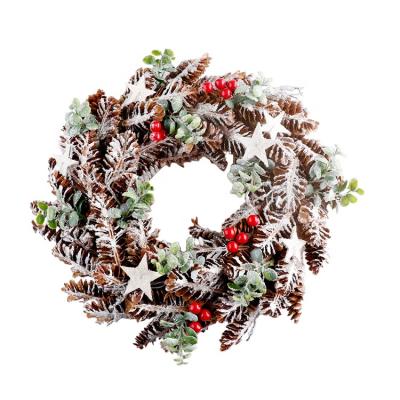 China Christmas Pine Cones LED Braids Pine Cone Outdoor Red Berries Wooden Stars 12inch for sale