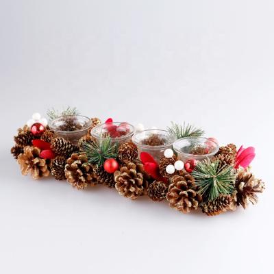 China Glass Cones Advent Tea Light Candle Holder High Quality Table Pine Cones Christmas Pine Cones Candle Holder for sale