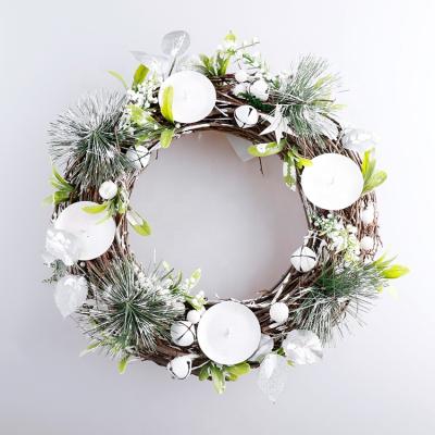 China Needle Bells White Advent Candle Holder Wreath Pine Vine Christmas for sale