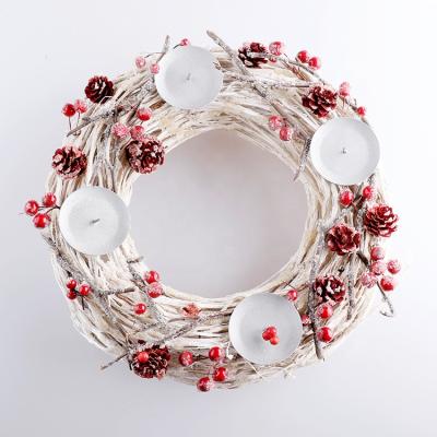 China Decorative White Advent Wreath Indoor Wedding Vine Christmas Candle Holder Table Decorations for sale