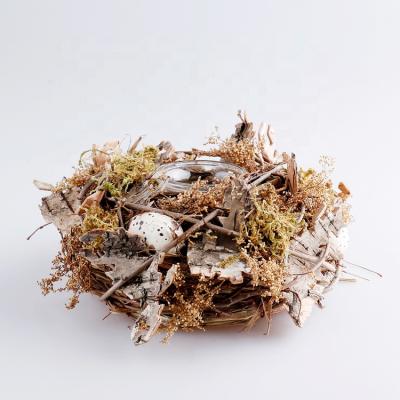 China Small Material Birch Bark Easter Candle Holder Wreath Natural Material Easter Bird Nest Holiday Table Decoration for sale