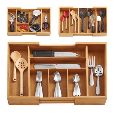 China High Quality Viable Organizer Adjustable Bamboo Divider Tray Insert Storage Bag Food Drawer Expandable Cutlery Holder Kitchen Utensil for sale