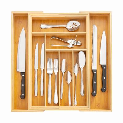 China High Quality Viable Organizer Adjustable Bamboo Divider Tray Insert Storage Bag Food Drawer Expandable Cutlery Holder Kitchen Utensil for sale