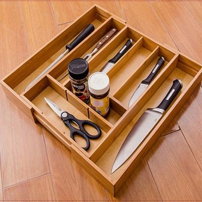 China High Quality Viable Organizer Adjustable Bamboo Divider Tray Insert Storage Bag Food Drawer Expandable Cutlery Holder Kitchen Utensil for sale