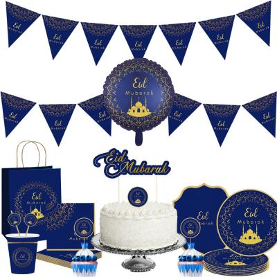 China Beautiful Colorful 2022 Eid Mubarak Cup Tableware Cloth Gift Bag Banner Ramadan Balloons Decoration Happy Ramadan Tray for sale