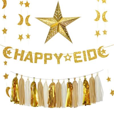 China Colorful Factory Wholesale Popular Ramadan Product Eid al-Fitr PVC Pull Flag Tassel String Flag Set for sale