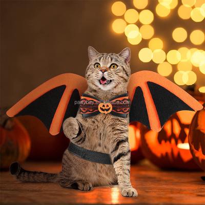 China Sustainable Halloween Pet Products Bat Wings Cool Puppycat Costume Ornaments Pet Black Bat Costume Bow Tie Costume for sale