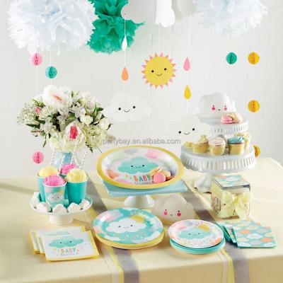 China Durable Custom Factory Quotes Cloud Theme Tableware Set Party Decoration With Dinner Plate Table Cloth for sale