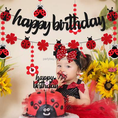 China Durable Hot Sale Cartoon Insect Theme Party Supplies Magic Ladybug Birthday Decoration Set Girl Happy Birthday Banner for sale