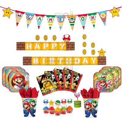 China Super Durable Anime Mario Game Party Decorations With Happy Birthday Wallpaper Cutlery Set for sale