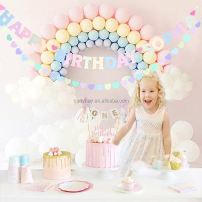 China Colorful Durable Happy Birthday Banner Rainbow Balloon Cake Flag Decoration for Baby Party for sale