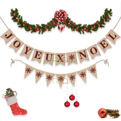 China Durable Burlap Christmas Joyerxnoel Bunting Banners With Various Combinations For Christmas Party Decoration for sale