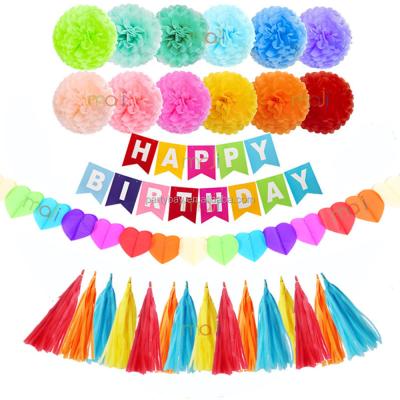 China Durable Rainbow Happy Birthday Banner Bunting, Multicolor Letter Birthday Party Hanging Decorations for sale