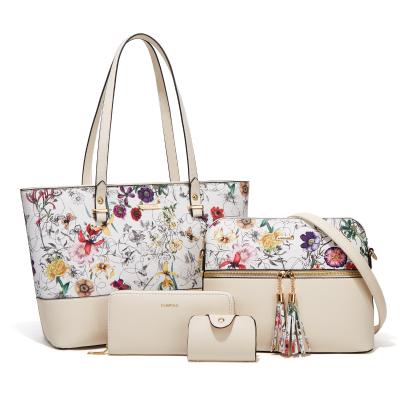 China Fashion 2022 direct wholesale luxury new trend design simple Atmospheric Four-piece suit and flower color women's handbag wallet 4-piece set for sale