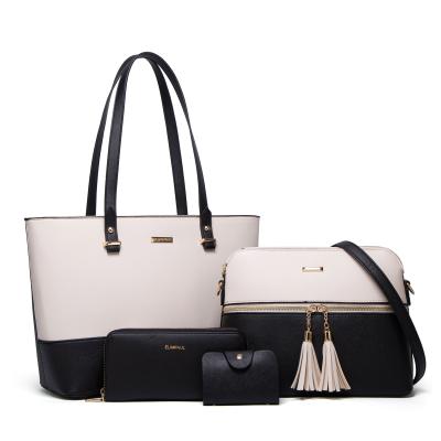 China Wholesale Fashion Color PU Leather Tote Luxury Ladies Bags Women Purse and Handbag 4pcs Set for sale