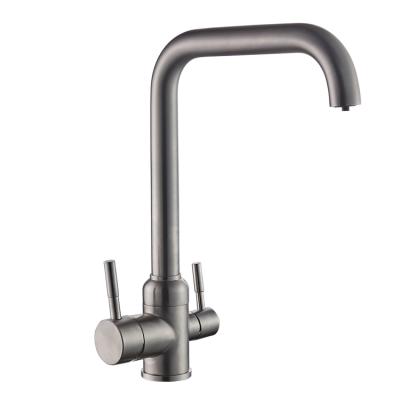 China Modern Luxury Hot Metered Cold Water Sink Drinking Water Kitchen Faucet 3 Ways Stainless Steel Faucets for sale