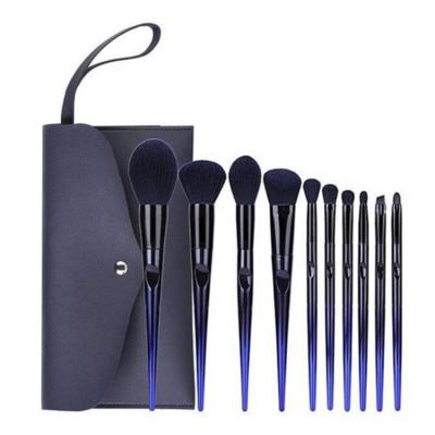 China Angular Blush Amazon Custom Logo 10 PCS Hot Selling Blue Make Up Brushes Eyebrow Lip Brush Eyeshadow Blending Makeup Brush Set for sale