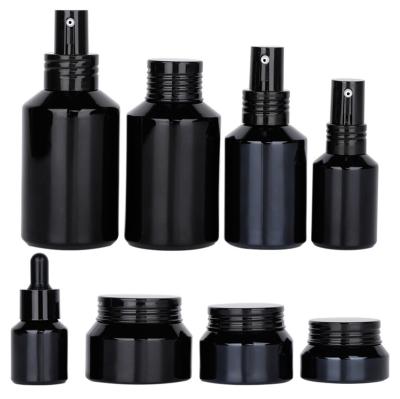 China Full Set UV Black Cosmetic Spray Glass Bottle Packaging Bottle 30ml 60ml 125ml 200ml Full Set for sale