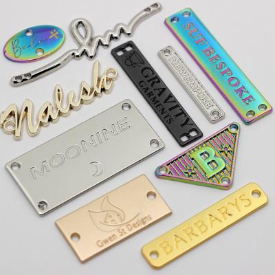 China Sustainable Garment Accessories Metal Apparel Labels Logos Custom Name Tag, Metal Garment Label Seam Plate Tags for Clothing Swimwear for sale