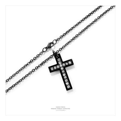 China Retro Fashion Prophet Diamond Cross Stainless Steel Sequential Black Classic Jewelry Personalized Necklace For Men for sale