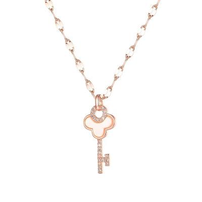 China Fashionable Key Necklace Female Shell Clavicle Chain Rose Gold Trendy Simple Luxury Diamond Pendant Necklace for sale