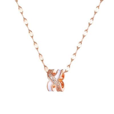 China Simple Pink Diamond Necklace Female Letter X Clavicle Chain Pendant Hollow- Out TRENDY Gold Trendy for sale