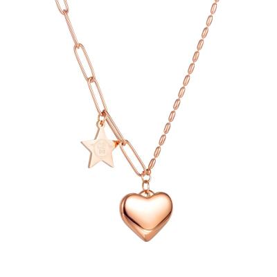 China Romantic Love Necklace CIA Heart Shape Pendant Stainless Steel Female Clavicle Chain Necklace For Women for sale