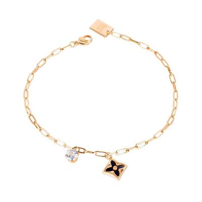 China Trendy Beach Diamond Grass Anklet Women's Lucky Jewelry Titanium Steel Simple Flower Anklet Dangling TRENDY for sale