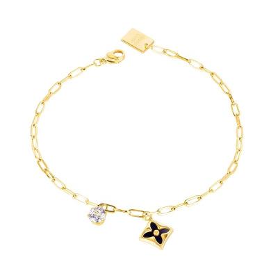 China Trendy Beach Diamond Grass Anklet Women's Lucky Jewelry Titanium Steel Simple Flower Anklet Dangling TRENDY for sale