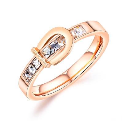 China Fashion TRENDY Design Rose Gold Zircon Stainless Steel Lock Ring For Women for sale