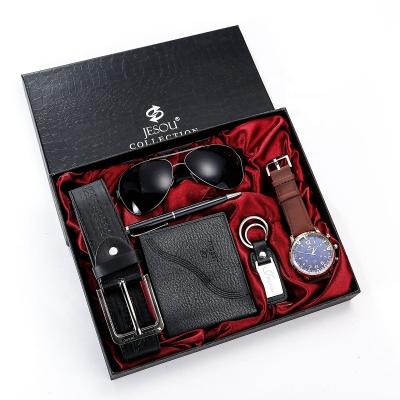 China Office/Career Mens Gift Set Watch Sunglasses Wallet Pen Keychain Belt 6pcs Luxury Gift Set For Business Men for sale