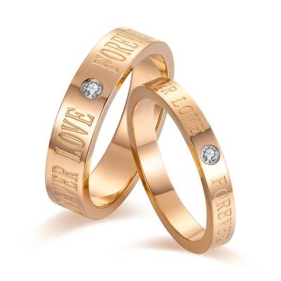 China Romantic Rose Gold Love Forever Couple Rings Wedding Engagement Party Ring Gold Plated Stainless Steel Ring Dish for sale