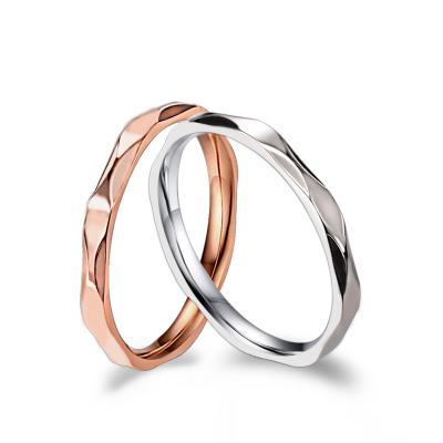 China 2020 romantic couple ring wedding ring stainless steel couple extremely thin rose simple pinkish gold diamond ring factory sales for sale