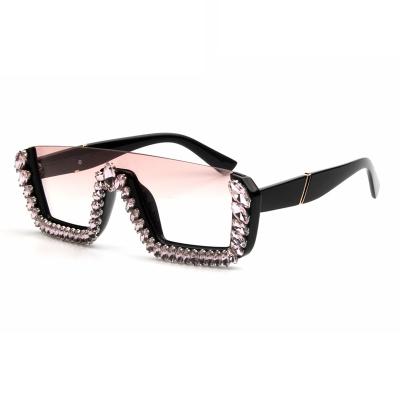 China Fashion Sunglasses Brand 2019 Designer Half Frame Pink Luxury Rhinestone Sunglasses Women Vintage Sun Glasses for sale