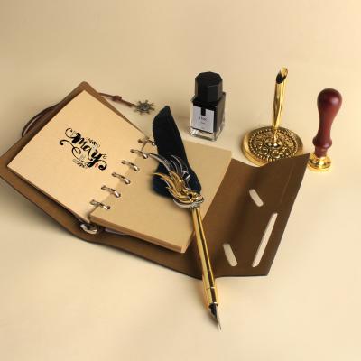 China Fluent Writing Raw Feather Ornate Quill Calligraphy Pen Set With Pen Gift Box Perfect Packaging Material for sale