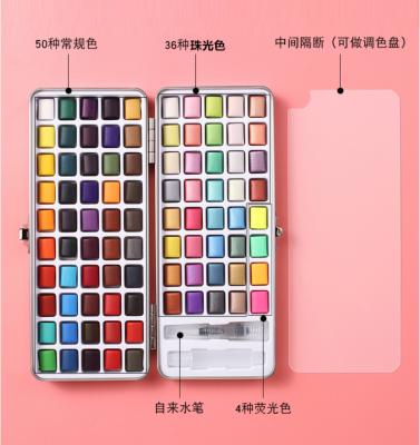 China Easily Mix Watercolor Paint Set of 72 Assorted Vibrant Colors in Tin Box Half Pans with Water Brush Pen for Watercolor Paints for sale