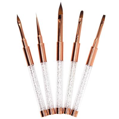 China NAIL EVAL Rose Gold Handle Transparent Crystal Nail Brush Custom Nail Brush With Cap for sale