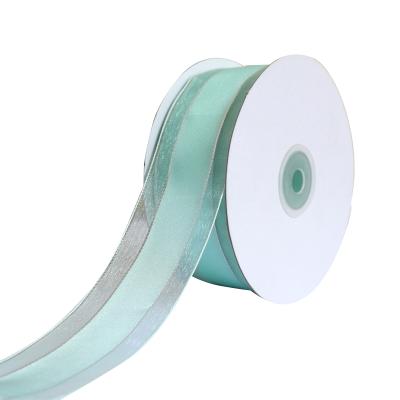 China Lightweight and soft 1-1/2” (38mm) gold and silver edge organza ribbon with satin ribbon for sale