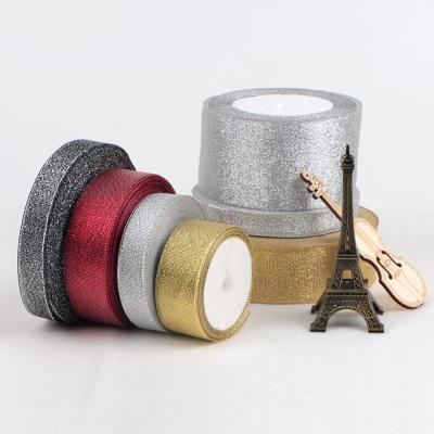 China Recyled Glitter Grosgrain Ribbon 1cm Decorative Glitter Velvet Ribbon Party Ribbons Metallic Glitter for sale