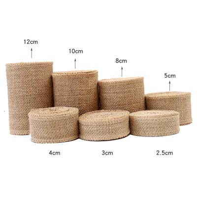 China Wholesale Natural Recyled Burlap Cable Ribbon Rolls Burlap Ribbons Gift Wrap Jute Ribbon Beautiful for sale