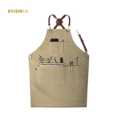 China Drinks / Food OEM ODM Customized Cotton Fabric Apron With Leather Wristbands Promotional Aprons for sale