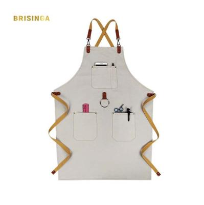 China Drink/Food Bartender Apron Type Restaurant Apron Cotton With Big Pockets White Denim Apron for sale