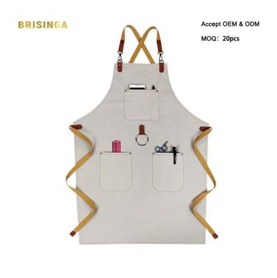 China Drink/Food Bartender Apron Type Restaurant Apron Cotton With Big Pockets And Napkin Loop Brown Leather Apron for sale