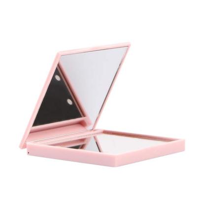 China Lighted Black/Pink Square Led Compact Mirror Personalized Custom Pocket Makeup Sublimation Contract Mirror with 6 LED Lights for sale